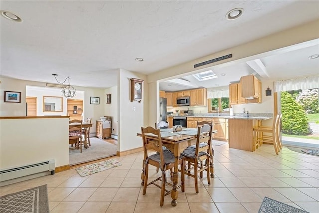 49 Karen Rd, Hanover, MA 02339 - dining area with a baseboard heating unit, light tile patterned floors, recessed lighting, baseboard heating, and baseboards