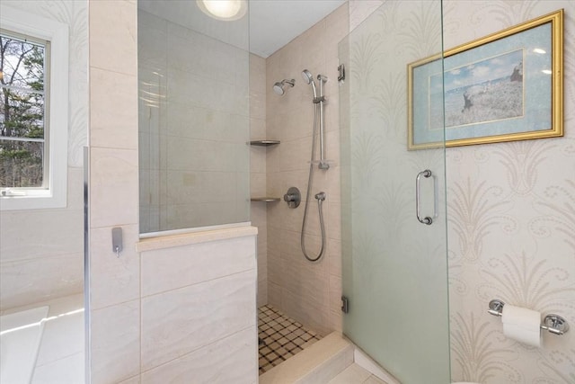 bathroom featuring a stall shower