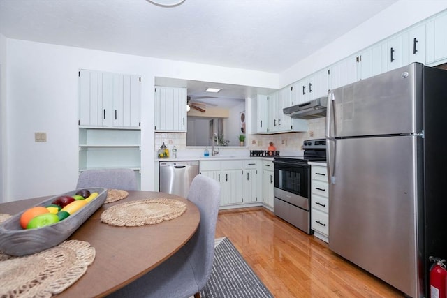 25 Church St Unit 2, Weymouth, MA 02189 - kitchen featuring stainless steel appliances, under cabinet range hood, a sink, light wood-type flooring, and light countertops