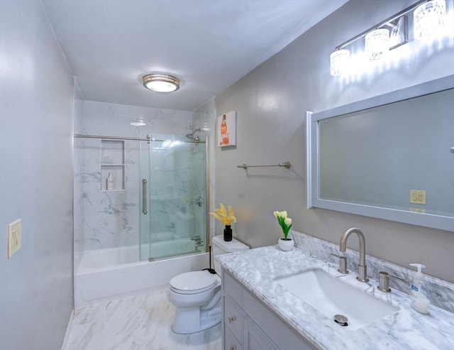 25 Church St Unit 2, Weymouth, MA 02189 - bathroom with toilet, vanity, marble look tile flooring, and shower / bath combination with glass door