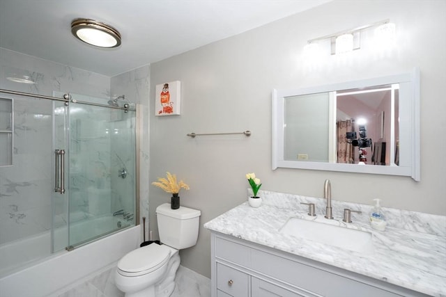 25 Church St Unit 2, Weymouth, MA 02189 - bathroom with toilet, marble finish floors, vanity, and combined bath / shower with glass door