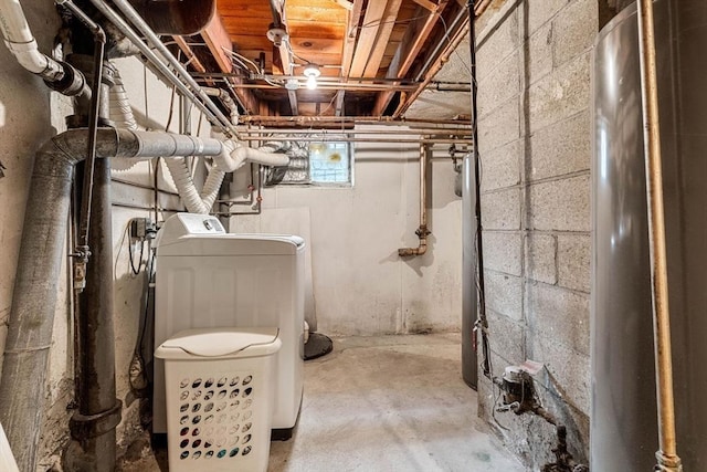 unfinished basement with washer / dryer