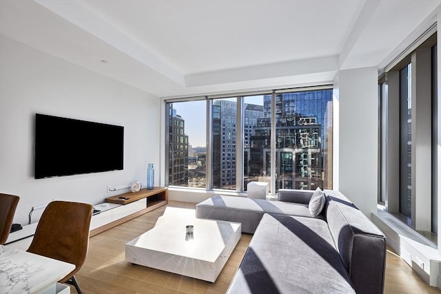 living room with hardwood / wood-style flooring