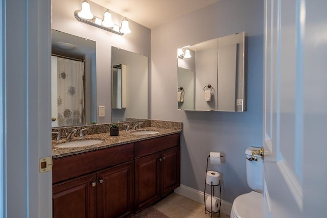 bathroom featuring tile patterned flooring, vanity, and toilet