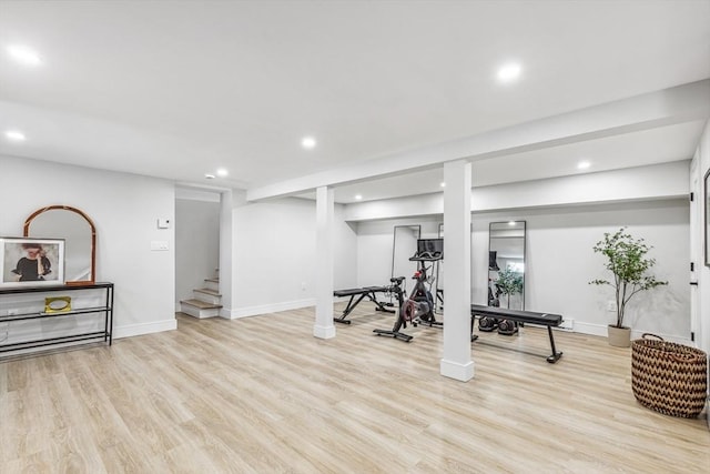 workout room with light wood-type flooring