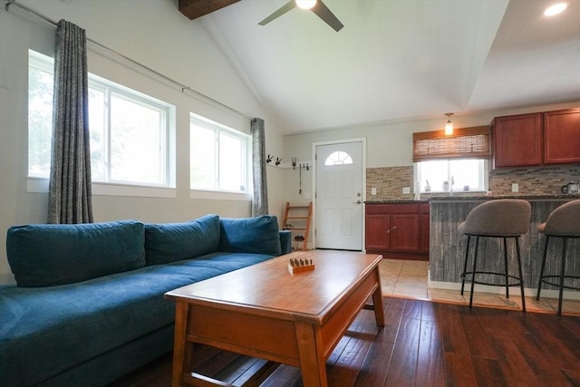207 Belanger, Southampton, MA 01073 - living area featuring a ceiling fan, dark wood-style flooring, and recessed lighting