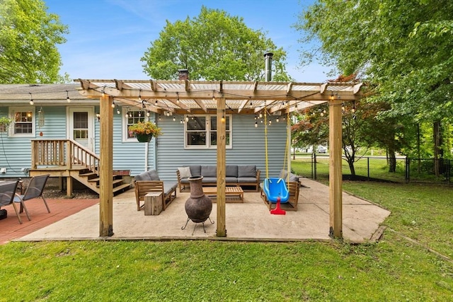 2025 S St, Bridgewater, MA 02324 - back of property featuring an outdoor hangout area, a pergola, and a patio