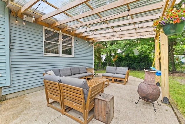 2025 S St, Bridgewater, MA 02324 - view of patio featuring an outdoor living space and a pergola
