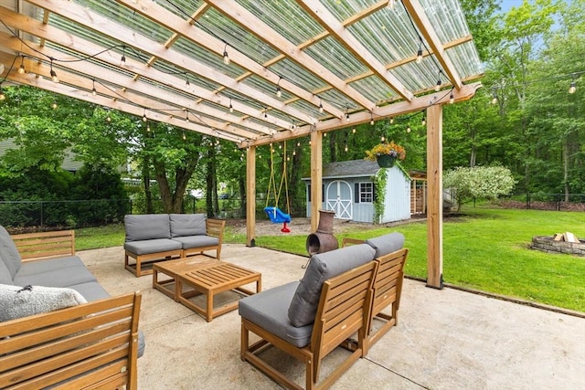 2025 S St, Bridgewater, MA 02324 - view of patio / terrace with an outdoor living space with a fire pit and a pergola