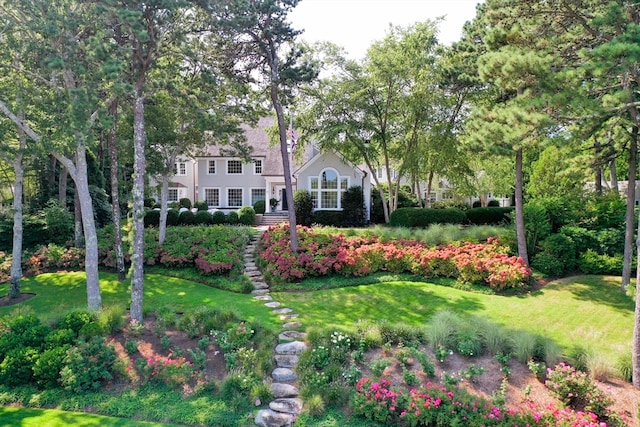 view of front of property with a front lawn