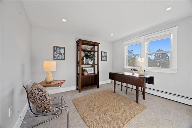 home office featuring light colored carpet