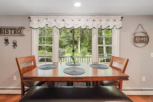 14 Daniels Rd, Charlton, MA 01507 - dining room with a baseboard heating unit, baseboards, recessed lighting, and wood finished floors