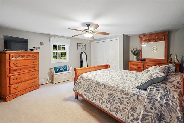 14 Daniels Rd, Charlton, MA 01507 - bedroom featuring a closet, light carpet, and ceiling fan