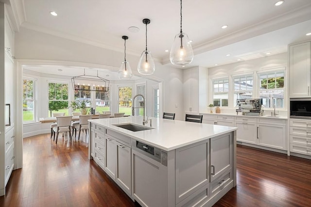 210 Monument Farm Rd, Concord, MA 01742 - kitchen featuring a sink, plenty of natural light, dark wood-type flooring, and white dishwasher