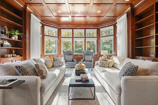 210 Monument Farm Rd, Concord, MA 01742 - sunroom / solarium featuring a wealth of natural light and coffered ceiling