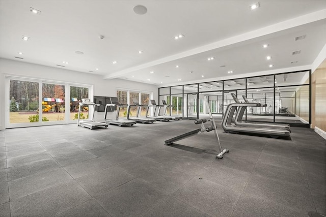 210 Monument Farm Rd, Concord, MA 01742 - gym featuring recessed lighting and plenty of natural light