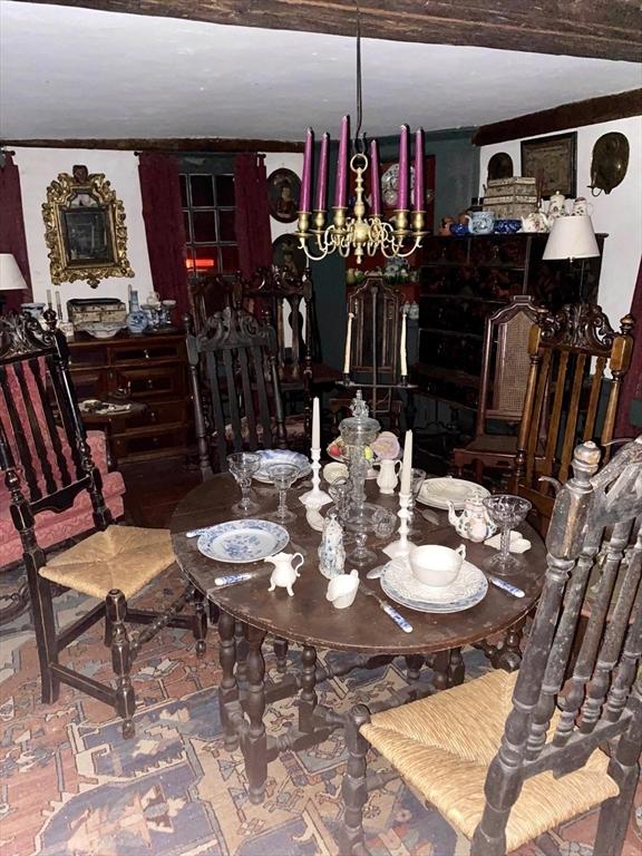 dining space featuring a chandelier