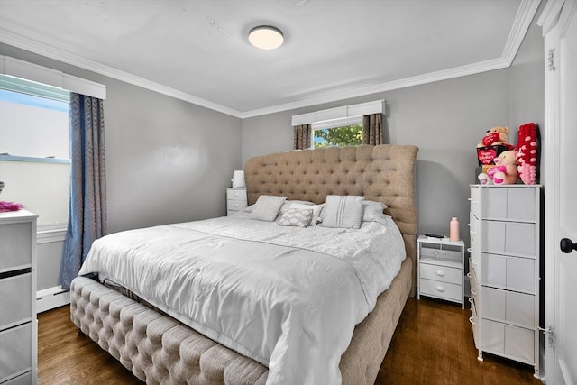 313 Walter St, Fall River, MA 02724 - bedroom with wood finished floors, a baseboard heating unit, and ornamental molding