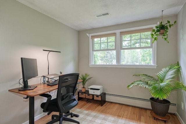 7 Luan Cir, Chelmsford, MA 01824 - office area featuring wood finished floors, baseboard heating, baseboards, and a baseboard heating unit