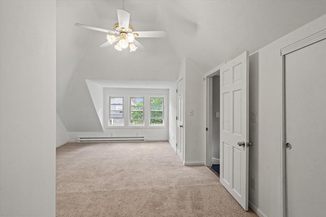 8 Hobson Ave, Worcester, MA 01603 - bonus room with carpet floors, vaulted ceiling, a baseboard heating unit, and a ceiling fan