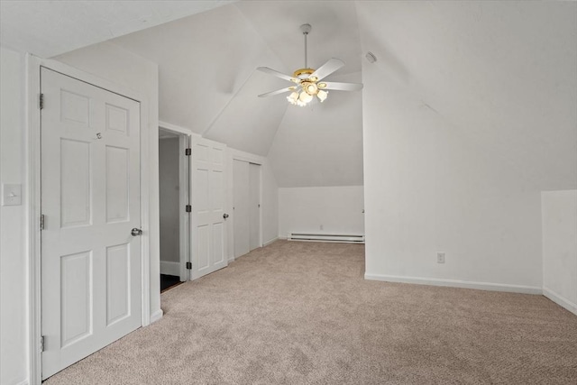8 Hobson Ave, Worcester, MA 01603 - additional living space featuring a baseboard heating unit, carpet, vaulted ceiling, and ceiling fan