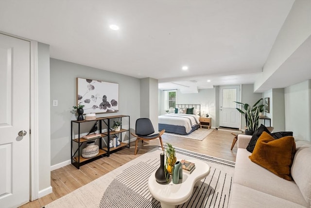 225 Amory St, Boston, MA 02130 - living area featuring light wood-type flooring, recessed lighting, and baseboards