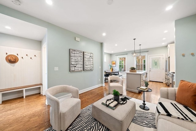225 Amory St, Boston, MA 02130 - living room with recessed lighting, light wood-style floors, and baseboards