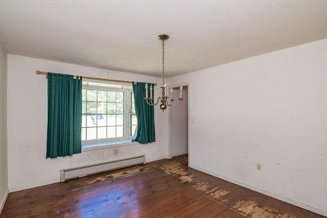 231 Audubon Rd, Northampton, MA 01053 - unfurnished dining area featuring a baseboard radiator, hardwood / wood-style flooring, a chandelier, and baseboards
