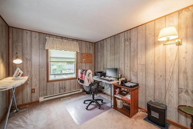 453 Homestead Ave, Holyoke, MA 01040 - office with a baseboard radiator, wood walls, and carpet