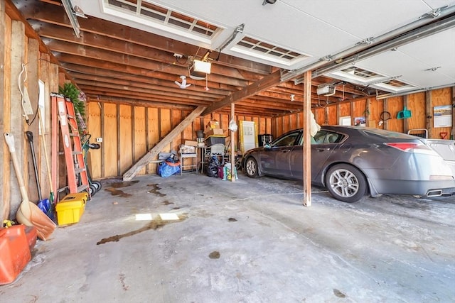 garage with a garage door opener