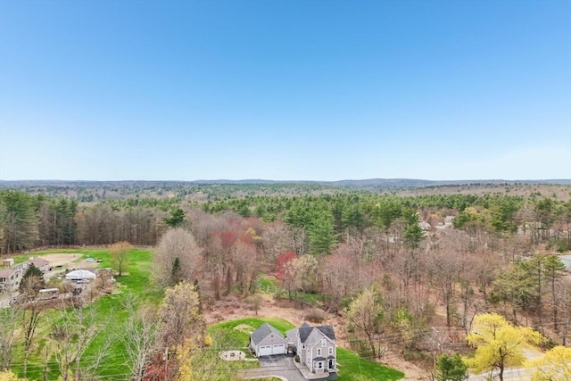 birds eye view of property featuring a forest view