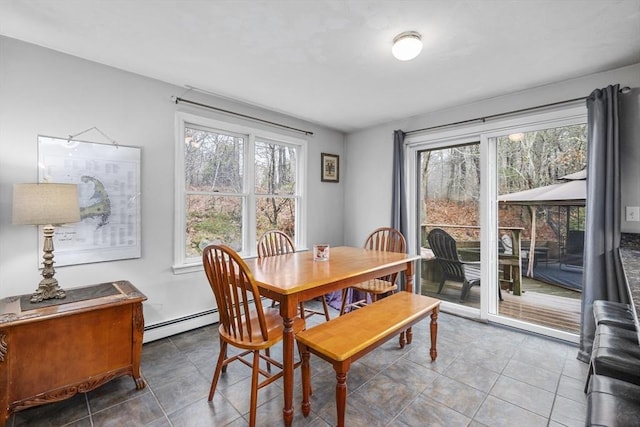 tiled dining space featuring baseboard heating