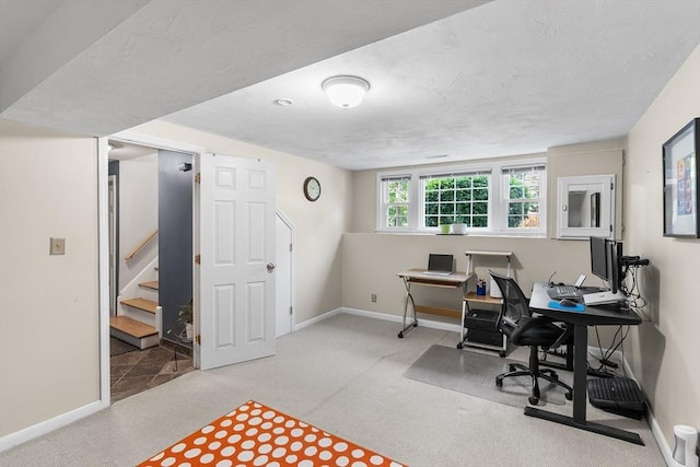 206 Cordaville Rd, Southborough, MA 01772 - carpeted home office featuring baseboards and a textured ceiling