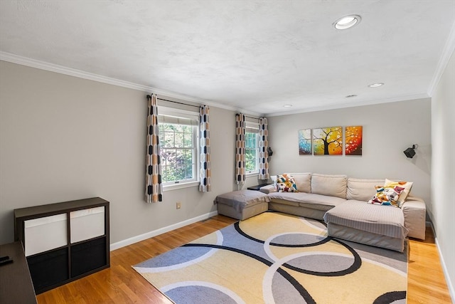 206 Cordaville Rd, Southborough, MA 01772 - living room with light wood-style flooring, ornamental molding, baseboards, and recessed lighting