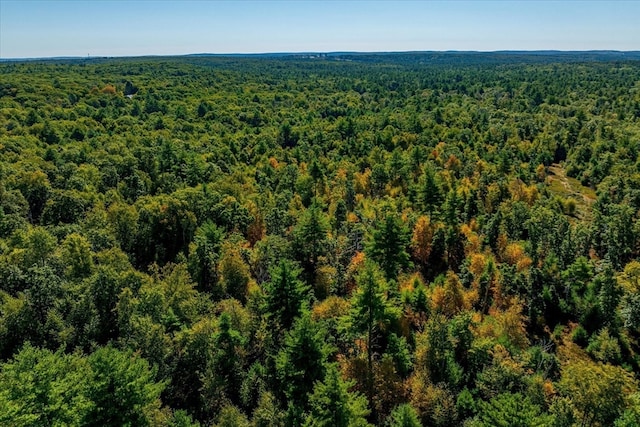 bird's eye view featuring a wooded view