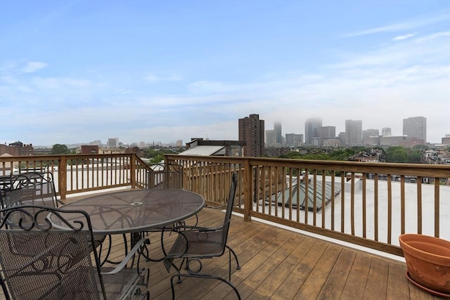 1411 Washington St Unit 4, Boston, MA 02118 - wooden terrace with a view of skyline and outdoor dining space