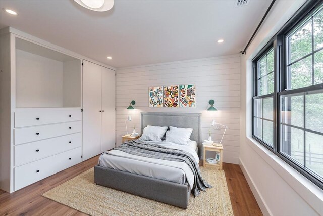 6 Hitching Post Ln, Wilbraham, MA 01095 - bedroom with wood finished floors, recessed lighting, wooden walls, and baseboards