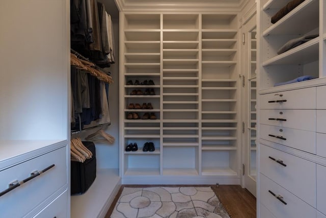 walk in closet with light wood-type flooring