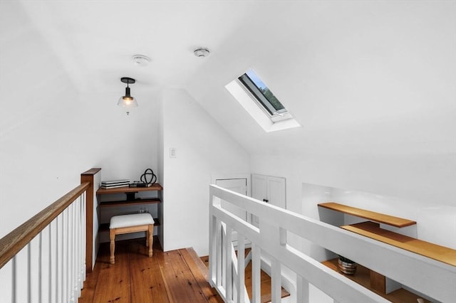 23 Turner St Unit 4, Salem, MA 01970 - hall featuring a skylight, lofted ceiling, an upstairs landing, and wood finished floors