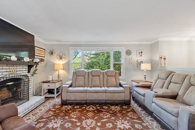 14 Mossman Rd, Westminster, MA 01473 - living room featuring crown molding and a brick fireplace