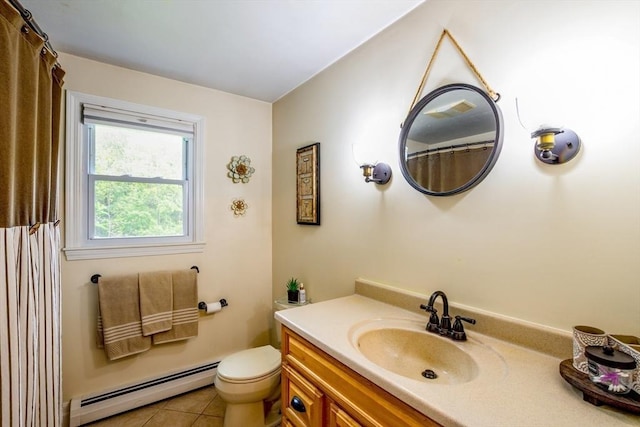 14 Mossman Rd, Westminster, MA 01473 - full bath featuring a baseboard heating unit, tile patterned flooring, vanity, and toilet