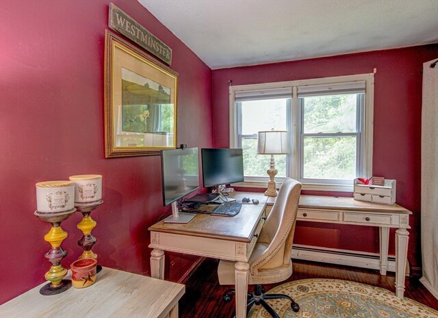14 Mossman Rd, Westminster, MA 01473 - office area with a baseboard heating unit and wood finished floors