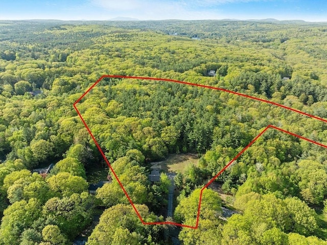 14 Mossman Rd, Westminster, MA 01473 - aerial view of property and surrounding area featuring a forest and property parcel outlined