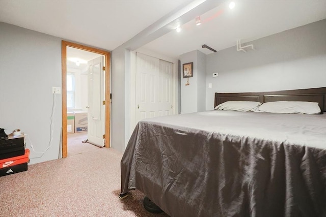 bedroom with carpet and a closet