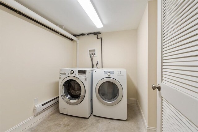 51 Loomis St Unit 51, Cambridge, MA 02138 - laundry area featuring baseboard heating and washer and dryer
