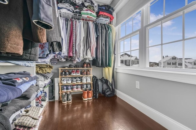 walk in closet with wood-type flooring