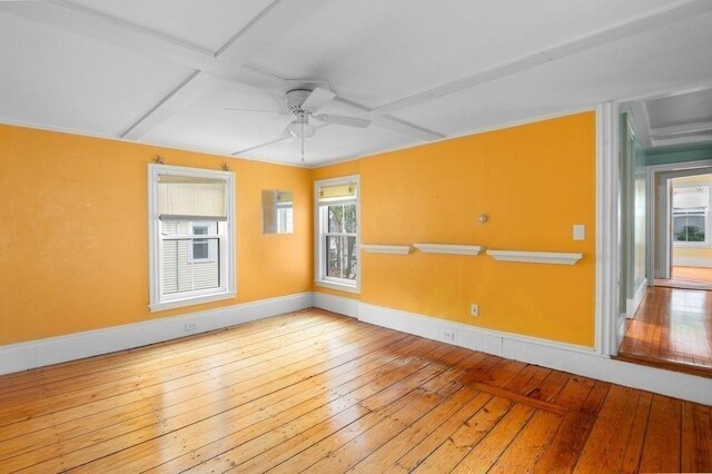 30 Oakland St Unit 2, Newburyport, MA 01950 - spare room with ceiling fan, hardwood / wood-style flooring, and coffered ceiling