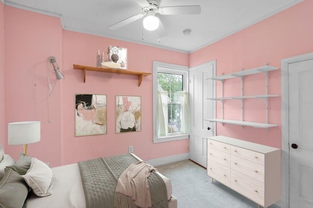 30 Oakland St Unit 2, Newburyport, MA 01950 - bedroom with light carpet, ceiling fan, and ornamental molding