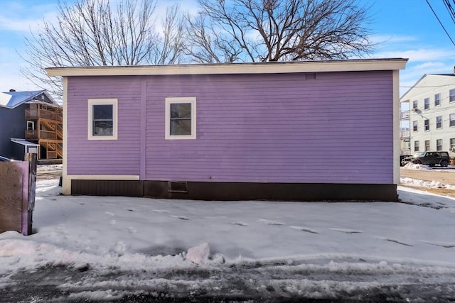 view of snow covered exterior