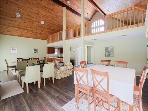 14 Shaw Farm Rd Unit 14, Canton, MA 02021 - dining area with a wooden ceiling with exposed beams, high vaulted ceiling, and dark wood-type flooring